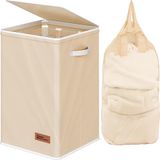 Simple Houseware Opvouwbare wasmand met deksel, beige