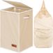 Simple Houseware Opvouwbare wasmand met deksel, beige
