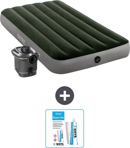 Intex Luchtbed - 1-Persoons - 99 x 191 x 25 cm - Groen - Inclusief pomp - Reparatieset