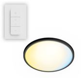 Philips SuperSlim plafondverlichting met afstandsbediening, 5 vooraf ingestelde lichtscènes, Laag dimmen tot 1%, Eenvoudig te bedienen, Eenvoudig te installeren, Slank ontwerp, 22W, Rond, zwart