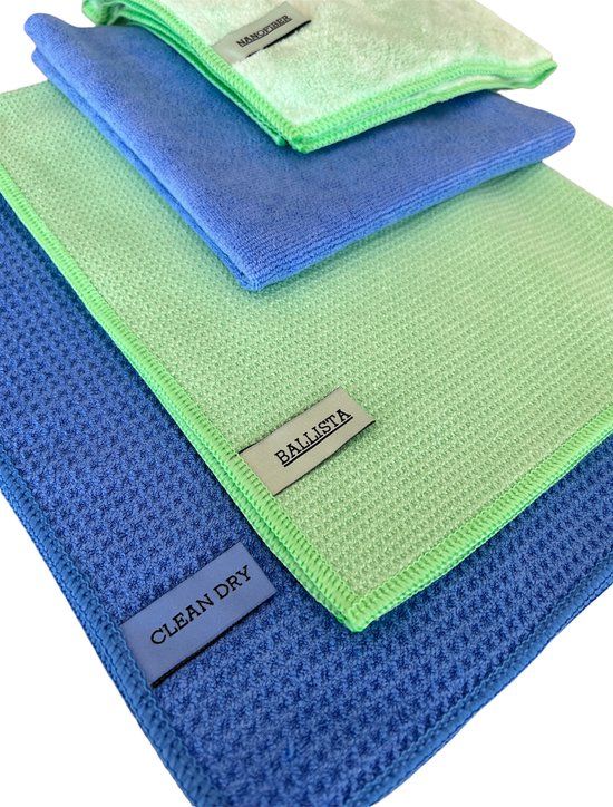 Clean Dry Droogdoeken set - 2 droogdoeken + 2 microvezel schoonmaakdoeken - Groen/Blauw - 4 stuks