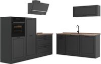 Vicco Complete keukeneenheid R-Line, Antraciet landelijk/Antraciet, 220 cm goudkleurig eiken werkblad