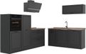 Vicco Complete keukeneenheid R-Line, Antraciet landelijk/Antraciet, 220 cm goudkleurig eiken werkblad