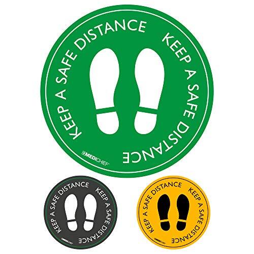 Medichief Zelfklevende vloerstickers 'HOUDEN EEN VEILIGE AFSTAND' | Set van 5 groene gevarenwaarschuwingsstickers voor sociale afstanden | Duurzame vloerwaarschuwing met antislip certificering