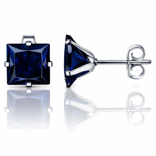 LGT JWLS Classic Stud Oorbellen Vierkant - Blauw Zilver-8mm