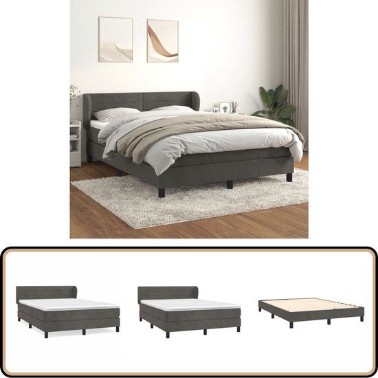vidaXL Boxspring met matras fluweel donkergrijs 140x200 cm
