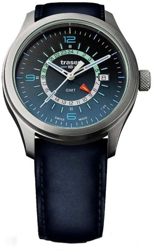 Traser H3 Traser P59 Aurora GMT Blue leather - horloge - Ø 42 mm - blauw / edelstaal