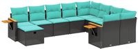 vidaXL 10-delige Loungeset met kussens, polyrattan, zwart