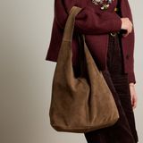 Manfield Donkerbruine suède shopper