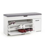 Meerveil Schoenbank met zitting, schoenenbank met opbergruimte en opklapbare lade, houten industriële stijl voor hal, 100 x 52 x 30 cm (b x h x d), wit