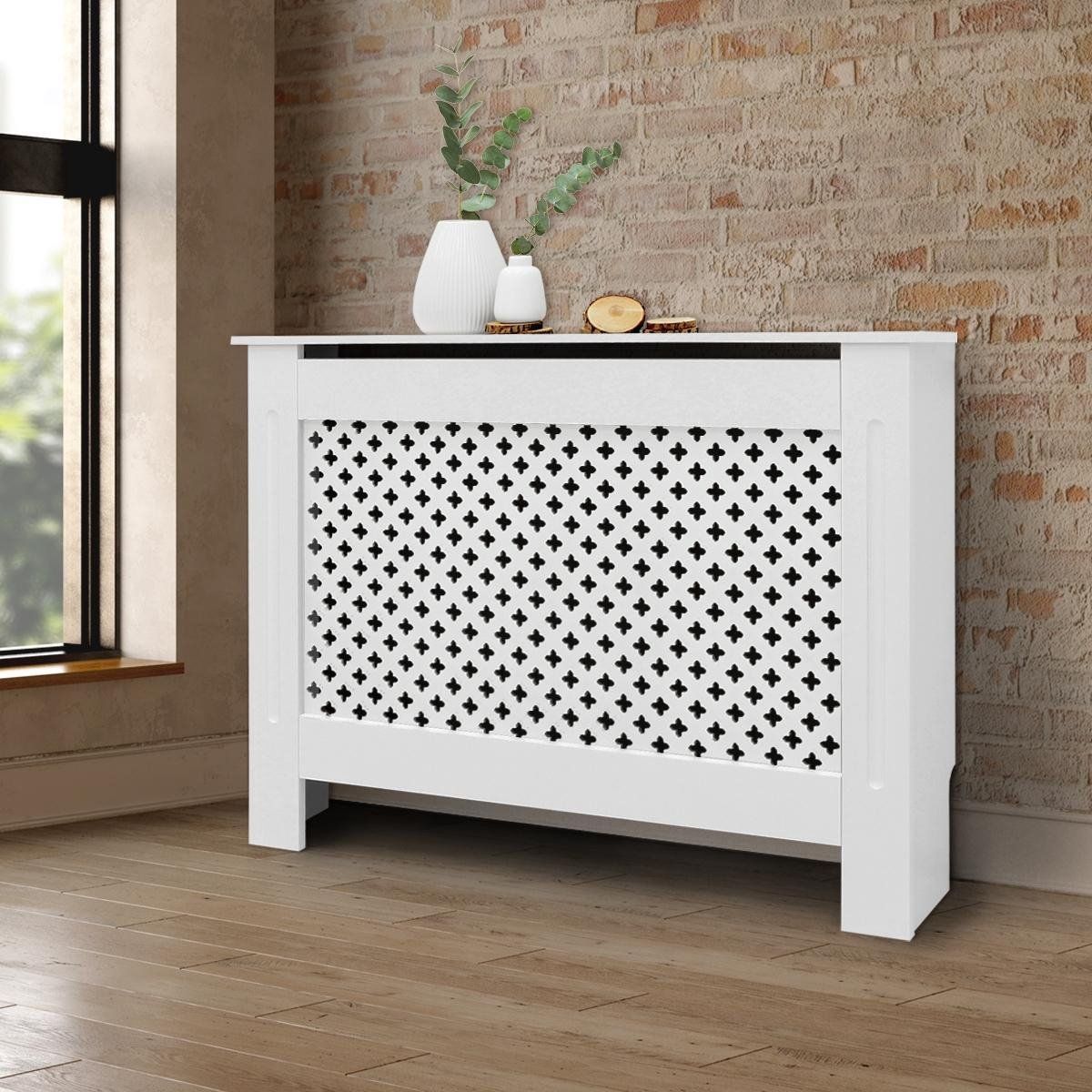 ecd-Germany Radiatorbekleding met honingraatmotief wit, 112x19x82 cm, gelakt MDF