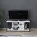 Hanah Home Stijlvolle tv-standaard, zwart & wit, 120 x 35 x 50,8 cm, 100% melamine gecoat deeltjesbord, 18 mm dik, duurzaam metalen frame, modern design voor de woonkamer