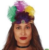 Merkloos / Sans marque Guirca Charleston luxe hoofdband - met veren en steentje - multi kleuren - dames - jaren 20 thema