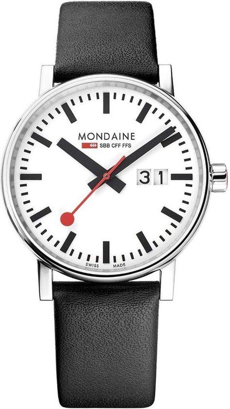 Mondaine Evo 2 Big Date Herenhorloge - 40mm - Zwart Leer - Wit Wijzerplaat