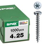 SPAX Universele schroef, 4 x 25 mm, 1000 stuks, Voldraad, Bolkop, T-STAR plus T20, 4CUT, WIROX