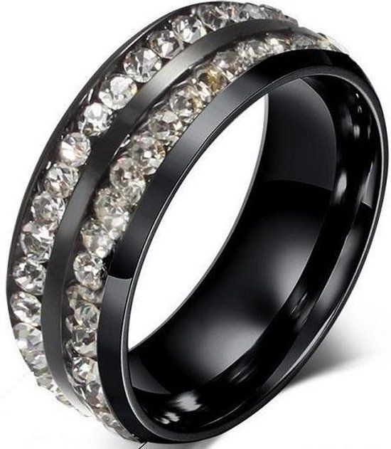 Jonline Schitterende Ring Zwart Staal Zirkonia Rond 20.75 mm / maat 65