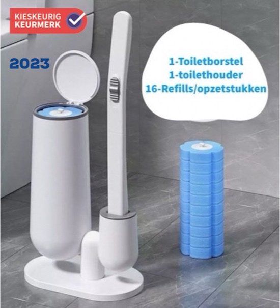 LaNicole WC Borstel Met Houder Vrijstaand - Hygiënische Toiletborstel - Wit - 16xpads