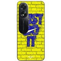 Maniacase Etui Oppo A38 logo just do it blauw voorzijde geel
