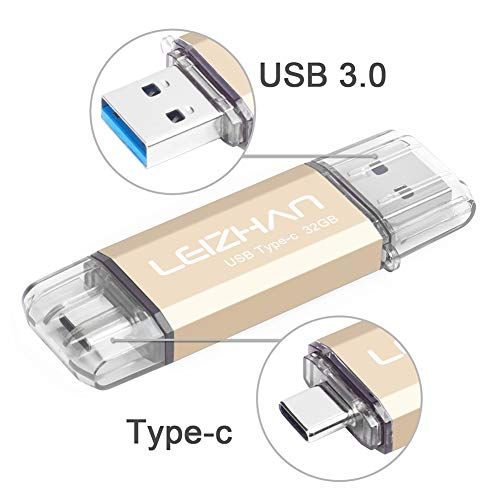 leizhan USB Stick 32GB Type C 2-in-1 OTG Flash Drive Pen Drive voor type-c telefoon pc (32GB, Goud)
