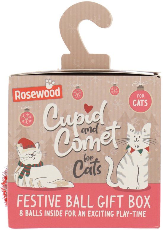 Rosewood Kattenspeelgoed Cupid & Comet Feestelijke Ballen Giftbox 8 stuks