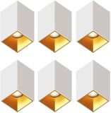 Ledvion – 6x LED Opbouwspot Vierkant 80x80mm – Wit / Goud – Dimbaar – GU10 – 2700K – 3W – IP20