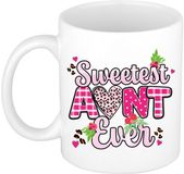 Bellatio Decorations Mok Tante - Wit/Roze - Liefste Tante Ooit - 300 ml