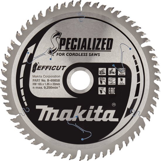Makita B-69864 Cirkelzaagblad 165 x 20 x 1.85 mm Aantal tanden: 60 1 stuk(s)