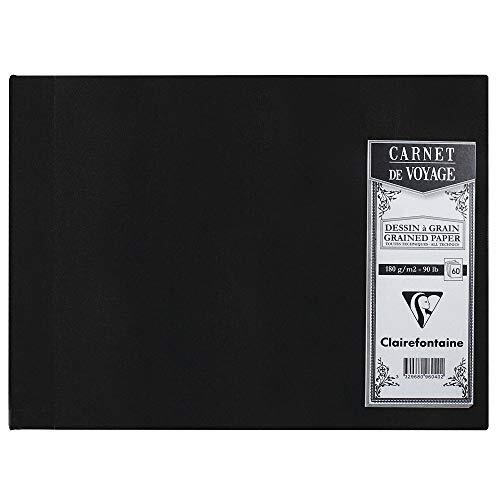 Clairefontaine 96040C reisalbum (met linnenbinding, aquarelpapier, 180 g, korrelig, DIN A5, 14,8 x 21 cm, 60 vellen, ideaal voor reizen, robuust en elegant), zwart