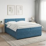 vidaXL Boxspringbed met matras, donkerblauw, 200 x 200 cm, fluweel