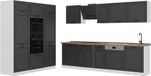 Vicco Complete keukeneenheid R-Line, Antraciet landelijk/Wit, 180 cm goudkleurig eiken werkblad