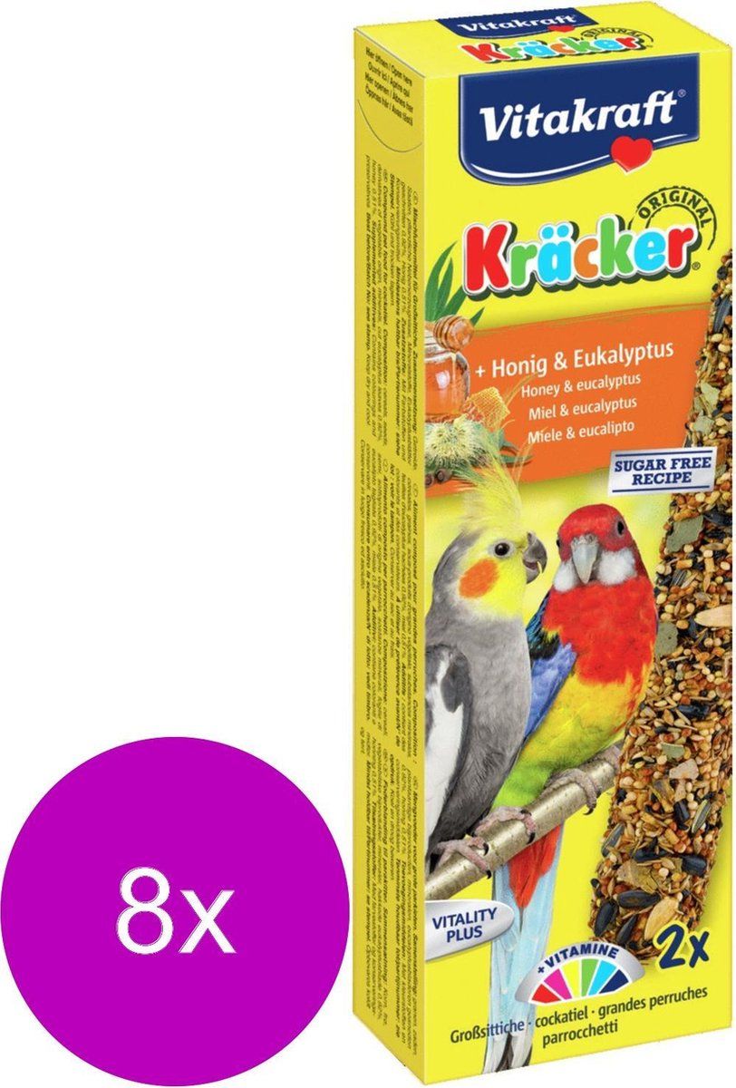 VITAKRAFT Valkparkiet Kracker Honing - 2 IN 1 (8 stuks)