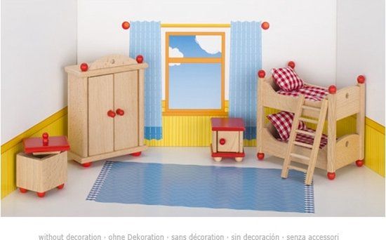 Goki Poppenhuis Meubeltjes Kinderkamer - Slaapkamerset - Hout - Rood