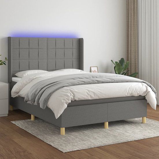 vidaXL Boxspring met matras en LED, stof, donkergrijs, 140x200 cm