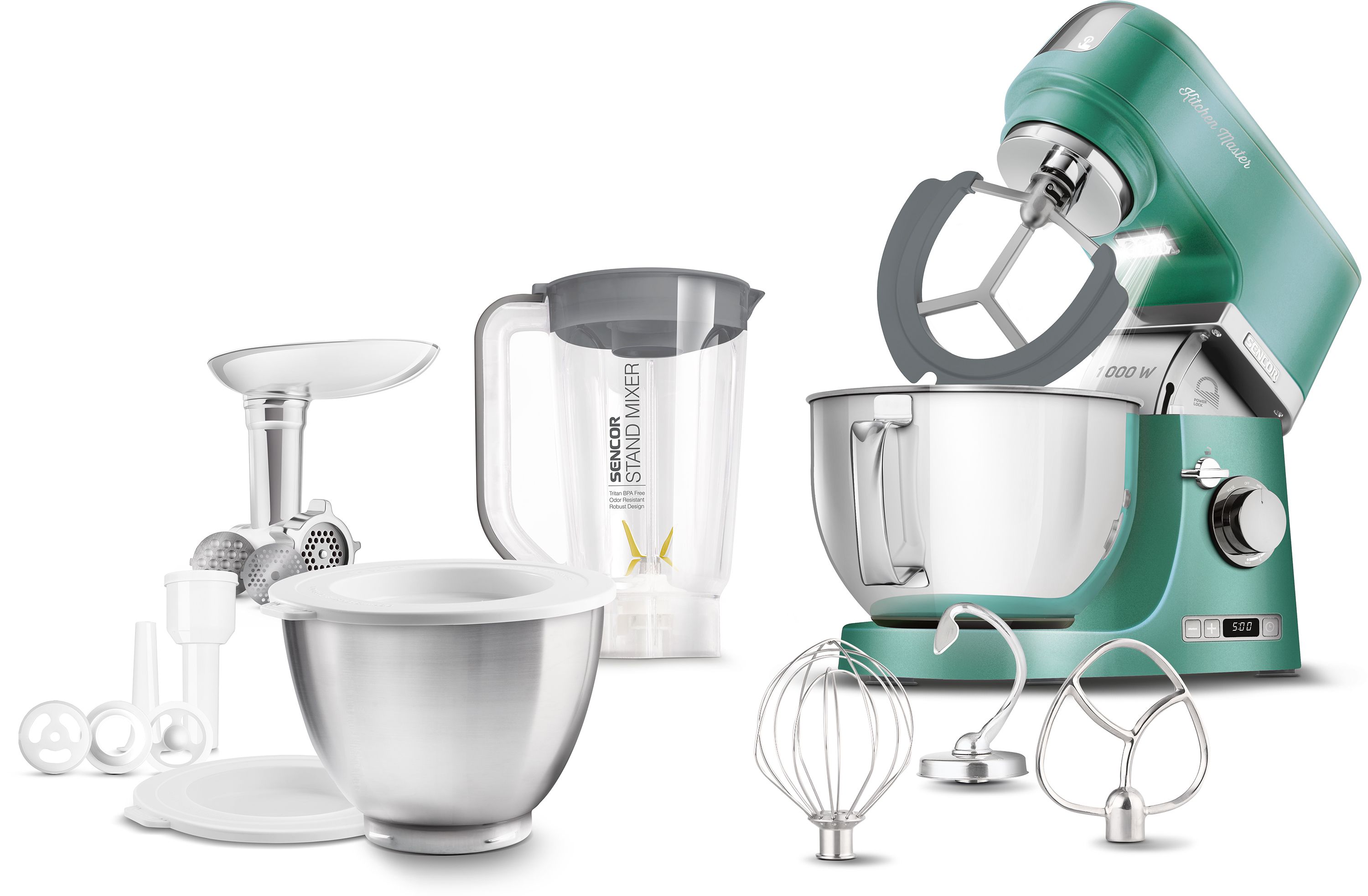 Sencor STM 7871GR Keukenmachine - 1000W - 4.5L - Groen/RVS