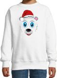 Bellatio Decorations Kersttrui/Sweater Kinderen IJsbeer Gezicht Merry Christmas Wit 170/176