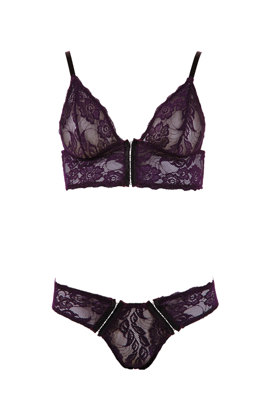 Cottelli Collection Donkerpaars lingerie setje Small