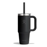 Hydro Flask Travel Tumbler 710 ml (24 oz) with Clear Press-In Straw Lid - Stainless Steel - Double-Wall Vacuum Insulated - Splash-Resistant - Black