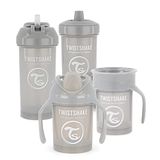 Twistshake Baby Sippy Cup-set Trainen - 4 Stuks | 1x 360 Beker - 1x Minibeker - 1x Rietjesbeker - 1x Kinderbeker | Lekvrije Waterflessen voor Baby's | BPA-vrije Antilekbeker | 4+ Maanden | Lichtgrijs