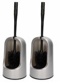 Plasticforte WC borstel met houder - 2x - zilver - 40 cm - kunststof - toiletborstels