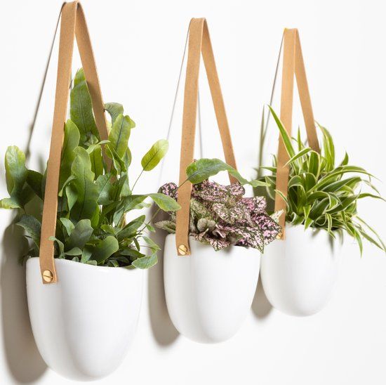 Gadgy Plantenhanger Keramiek - Set van 3 - Hangpot Wit - 12x11x9.5CM