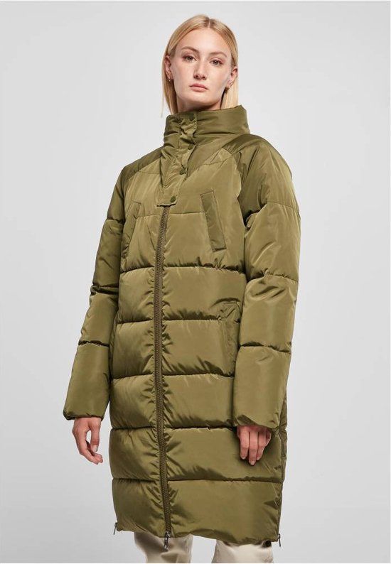 Urban Classics High Neck Puffer Winterjas - Olijfgroen - 4XL - Dames