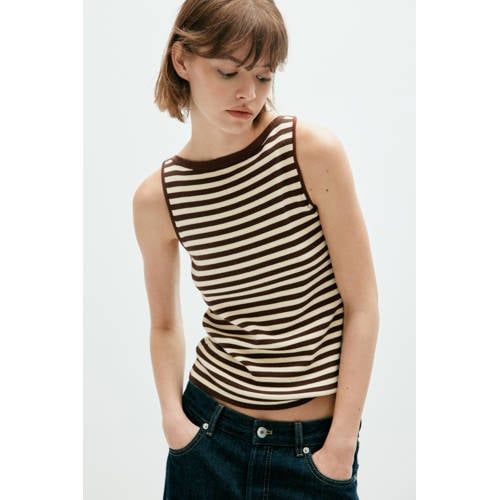 Mango Gestreepte Top - Bruin