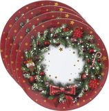 Bellatio Design Feeric Christmas kerst onderbord/kaarsenbord - Set van 4x stuks - D33 cm - kunststof - kerstkrans print