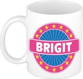 Bellatio Decorations Brigit voornaam koffiemok - wit/roze - 300 ml