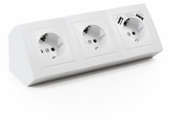 McPower Bureau Stekkerdoos met USB - Stekkerblok met 3 stopcontacten en 2 USB - Wit