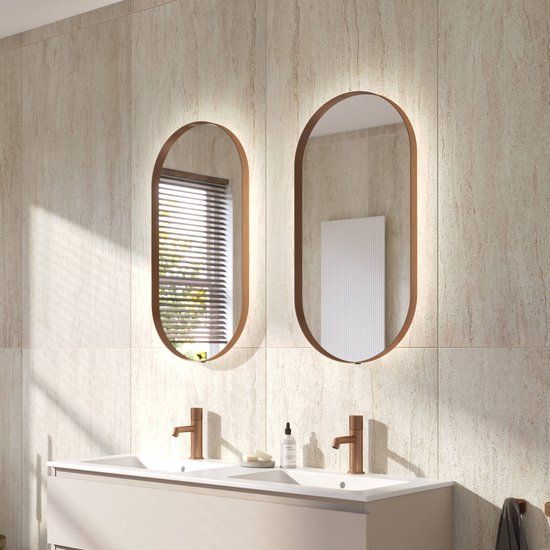 Ben Vita Ovaal - Spiegel met LED verlichting en anti-condens - 40x80 cm - Geborsteld Koper