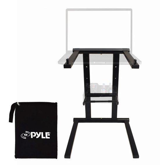 Pyle Laptopstandaard - Opvouwbaar - Draagbaar - Secundair Accessoireblad voor iPad, Tablet, DJ-mixer, Gaming - Inclusief Tas - Zwart
