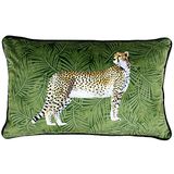 Riva Paoletti Cheetah Bos-kussensloop - groen - palmbladontwerp - fluwelen gevoel stof - Piped Edge - machinewasbaar - 100% polyester - 30 x 50 cm