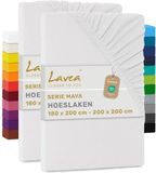 Lavea® Set van 2 Hoeslakens 180x200 cm – 100% Zacht en Ademend Katoen – Wit