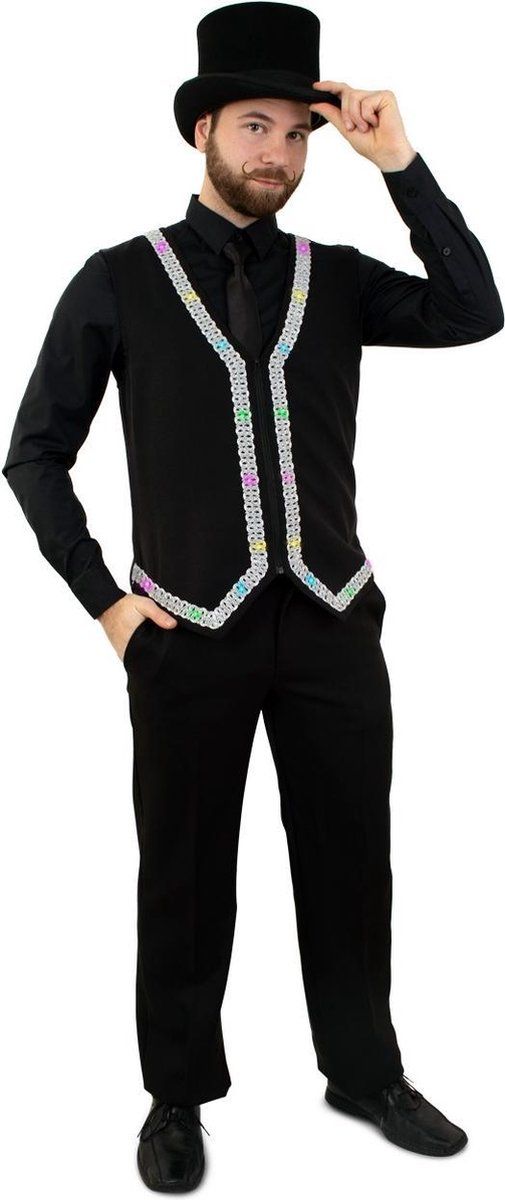 PartyXplosion Goochelaar Kostuum - Gilet Met Verlichting En Zilveren Rand Heren Man - Maat 56